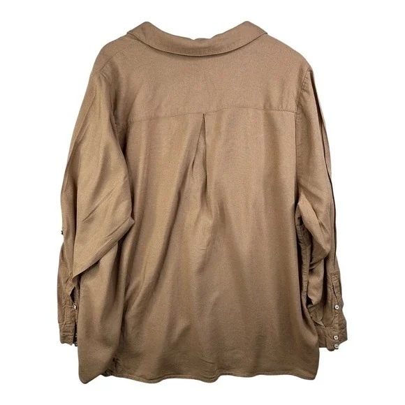 TORRID Blouse‎ Women 3 Brown Henley Neck Roll Tab Sleeves Front Pockets Relaxed - Picture 2 of 7